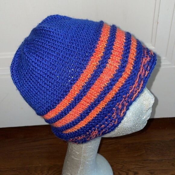 Blue & orange knit yarn beanie cap - Picture 2 of 5